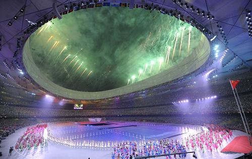8月8日,第29屆夏季奧林匹克運動會在北京國家體育場隆重開幕。這是開幕式現場。 新華社記者劉大偉攝