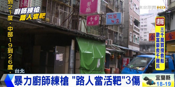 臺北市陳姓廚師買了一把玩具槍,竟從4樓住處向樓下路人亂開。(臺媒圖) 臺北市陳姓廚師買了一把玩具槍,竟從4樓住處向樓下路人亂開。(臺媒圖)